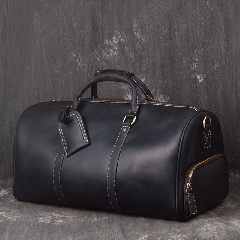 Vintage Full Grain Leather Travel Bag, Large Duffle Bag, Overnight Bags S12026 - ROCKCOWLEATHERSTUDIO