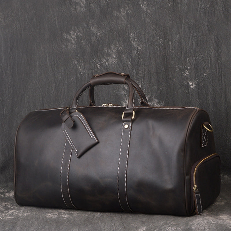 Vintage Full Grain Leather Travel Bag, Large Duffle Bag, Overnight Bags S12026 - ROCKCOWLEATHERSTUDIO