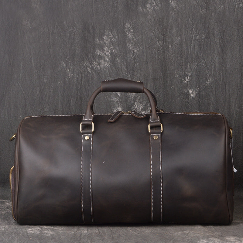 Vintage Full Grain Leather Travel Bag, Large Duffle Bag, Overnight Bags S12026 - ROCKCOWLEATHERSTUDIO