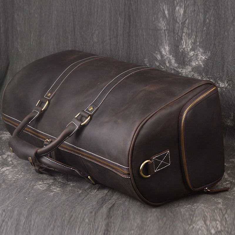 Vintage Full Grain Leather Travel Bag, Large Duffle Bag, Overnight Bags S12026 - ROCKCOWLEATHERSTUDIO