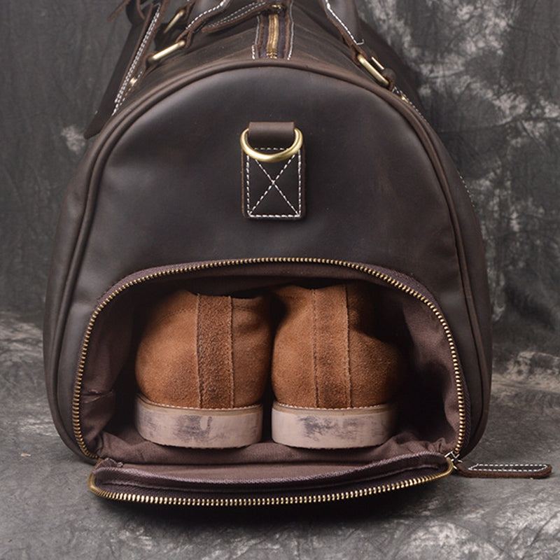 Vintage Full Grain Leather Travel Bag, Large Duffle Bag, Overnight Bags S12026 - ROCKCOWLEATHERSTUDIO