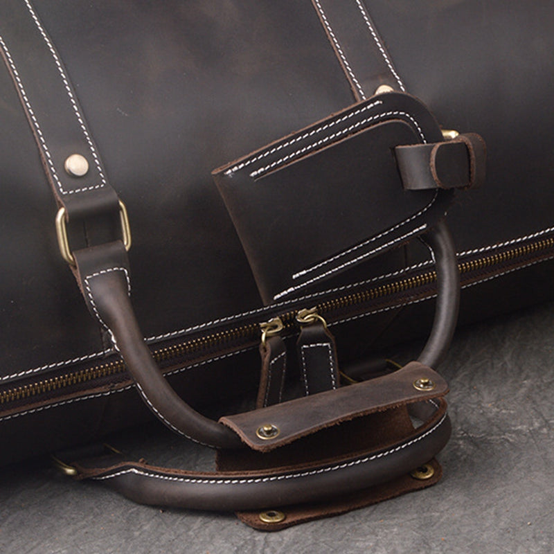 Vintage Full Grain Leather Travel Bag, Large Duffle Bag, Overnight Bags S12026 - ROCKCOWLEATHERSTUDIO