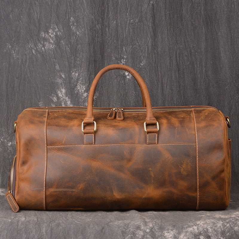 Handmade Full Grain Leather Luggage Bag, Vintage Weekend Bag, Travel Bag LJ1188 - ROCKCOWLEATHERSTUDIO