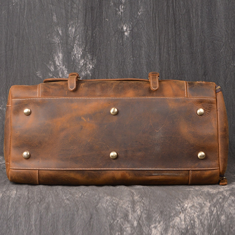 Handmade Full Grain Leather Luggage Bag, Vintage Weekend Bag, Travel Bag LJ1188 - ROCKCOWLEATHERSTUDIO