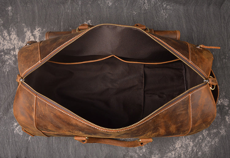 Handmade Full Grain Leather Luggage Bag, Vintage Weekend Bag, Travel Bag LJ1188 - ROCKCOWLEATHERSTUDIO