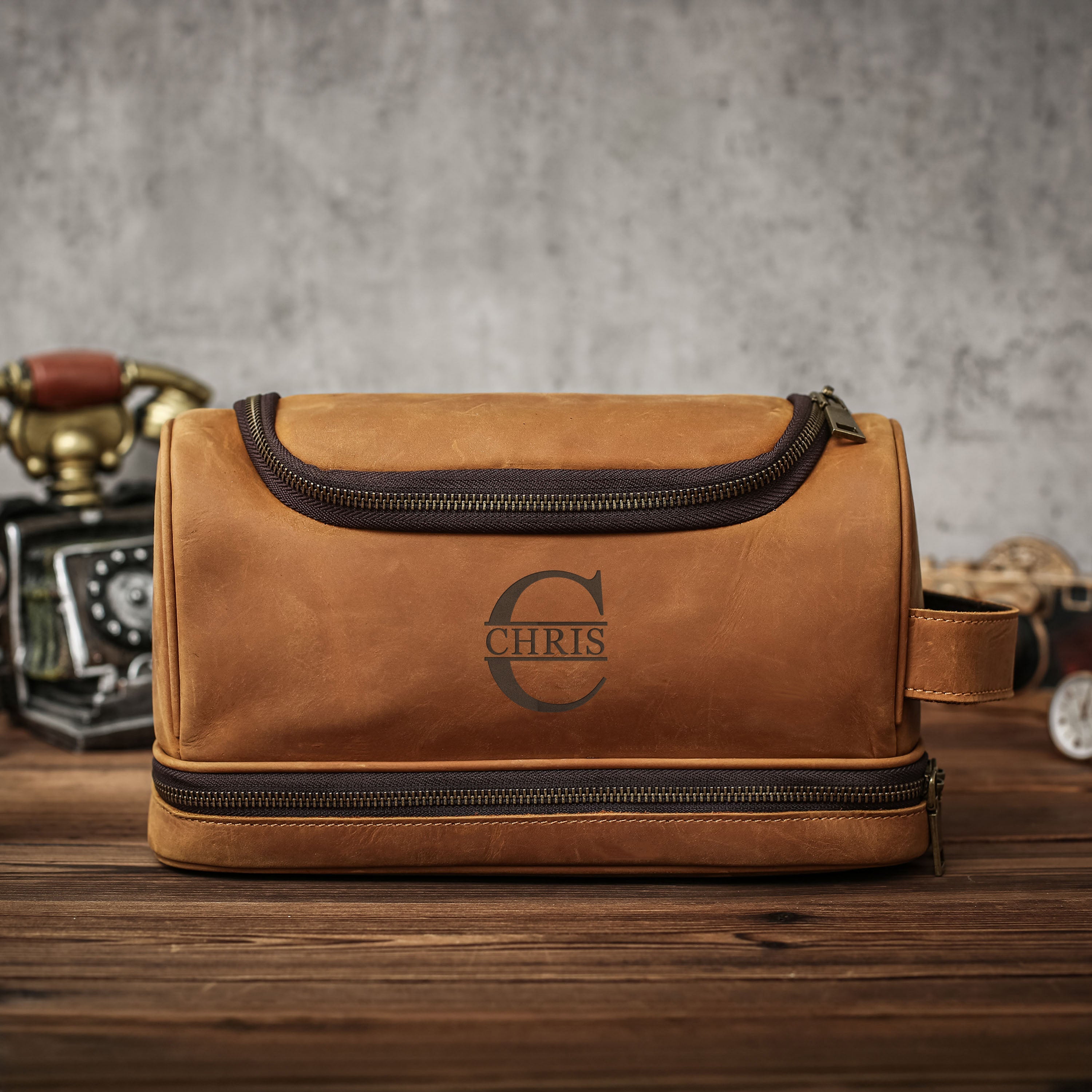 Personalized Men's Leather Toiletry Bag