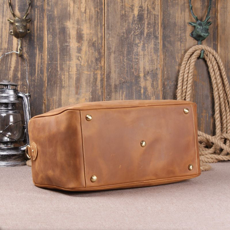 Vintage Brown Full Grain Leather Travel Duffle Bag for Men - ROCKCOWLEATHERSTUDIO