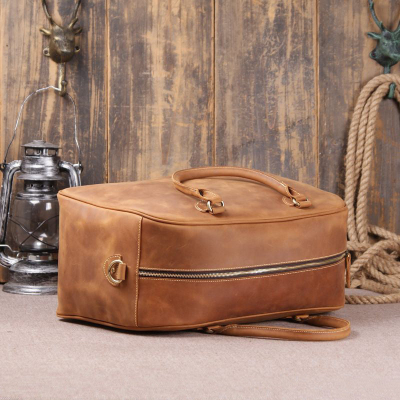 Vintage Brown Full Grain Leather Travel Duffle Bag for Men - ROCKCOWLEATHERSTUDIO