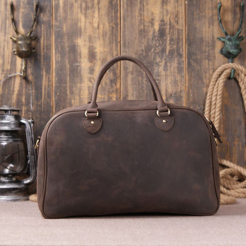 Vintage Brown Full Grain Leather Travel Duffle Bag for Men - ROCKCOWLEATHERSTUDIO