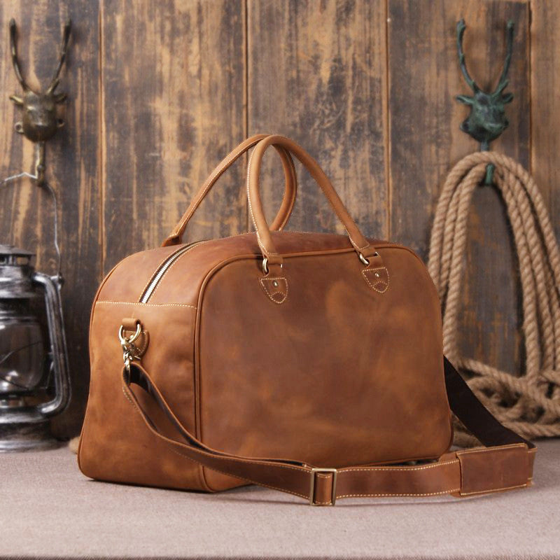 Vintage Brown Full Grain Leather Travel Duffle Bag for Men - ROCKCOWLEATHERSTUDIO