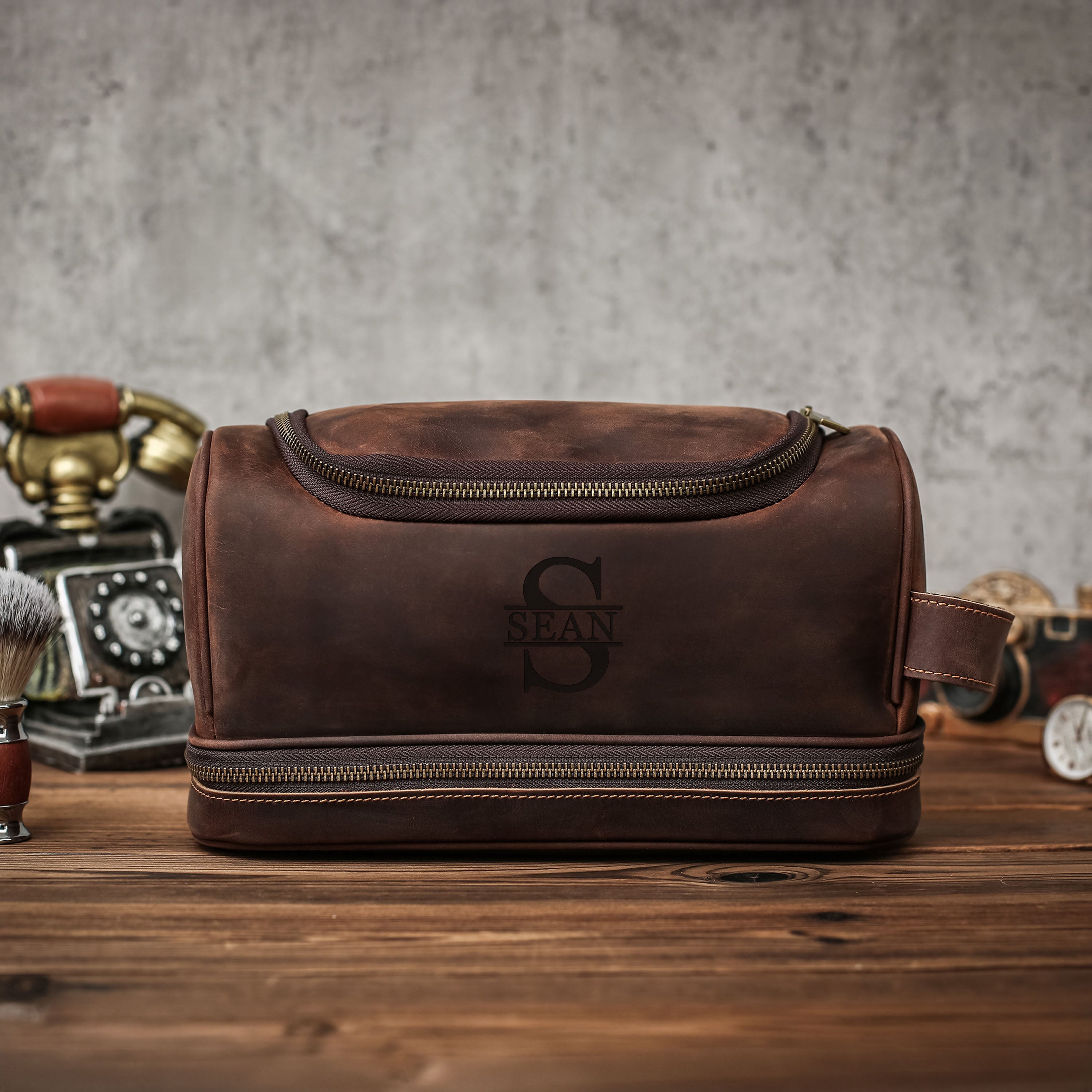 Personalized Men's Leather Toiletry Bag