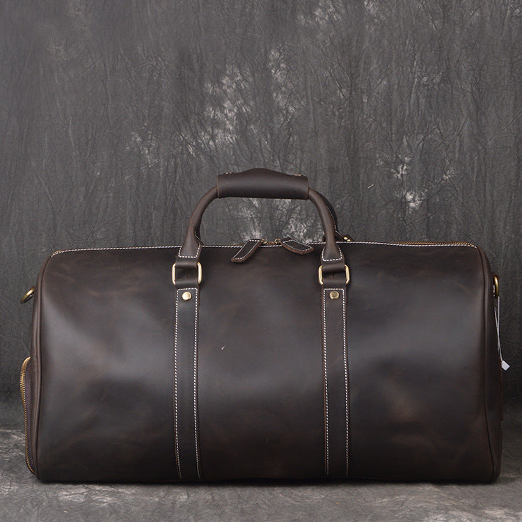 Vintage Crazy Horse Leather Duffle Bag with Shoes Compartment, Travel Bag, Weekend Bag