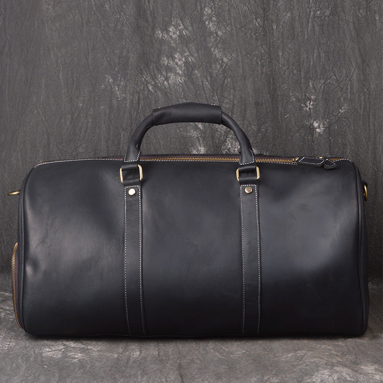 Vintage Crazy Horse Leather Duffle Bag with Shoes Compartment, Travel Bag, Weekend Bag