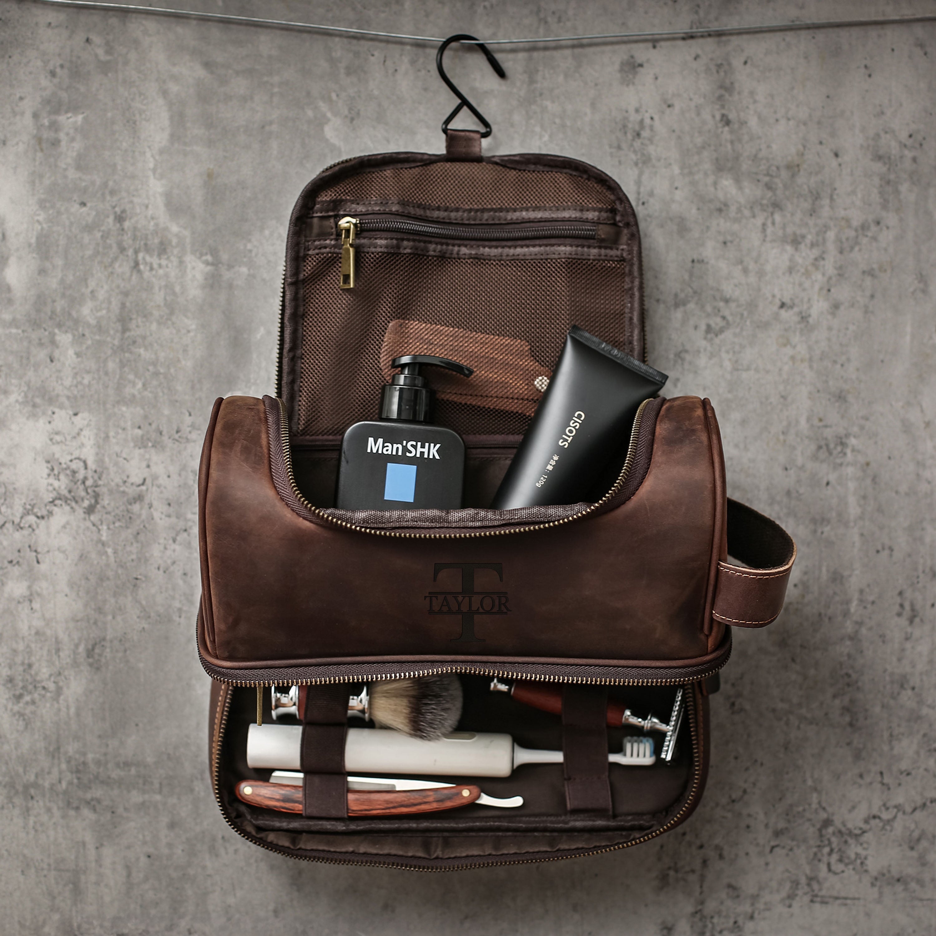 Personalized Men's Leather Toiletry Bag