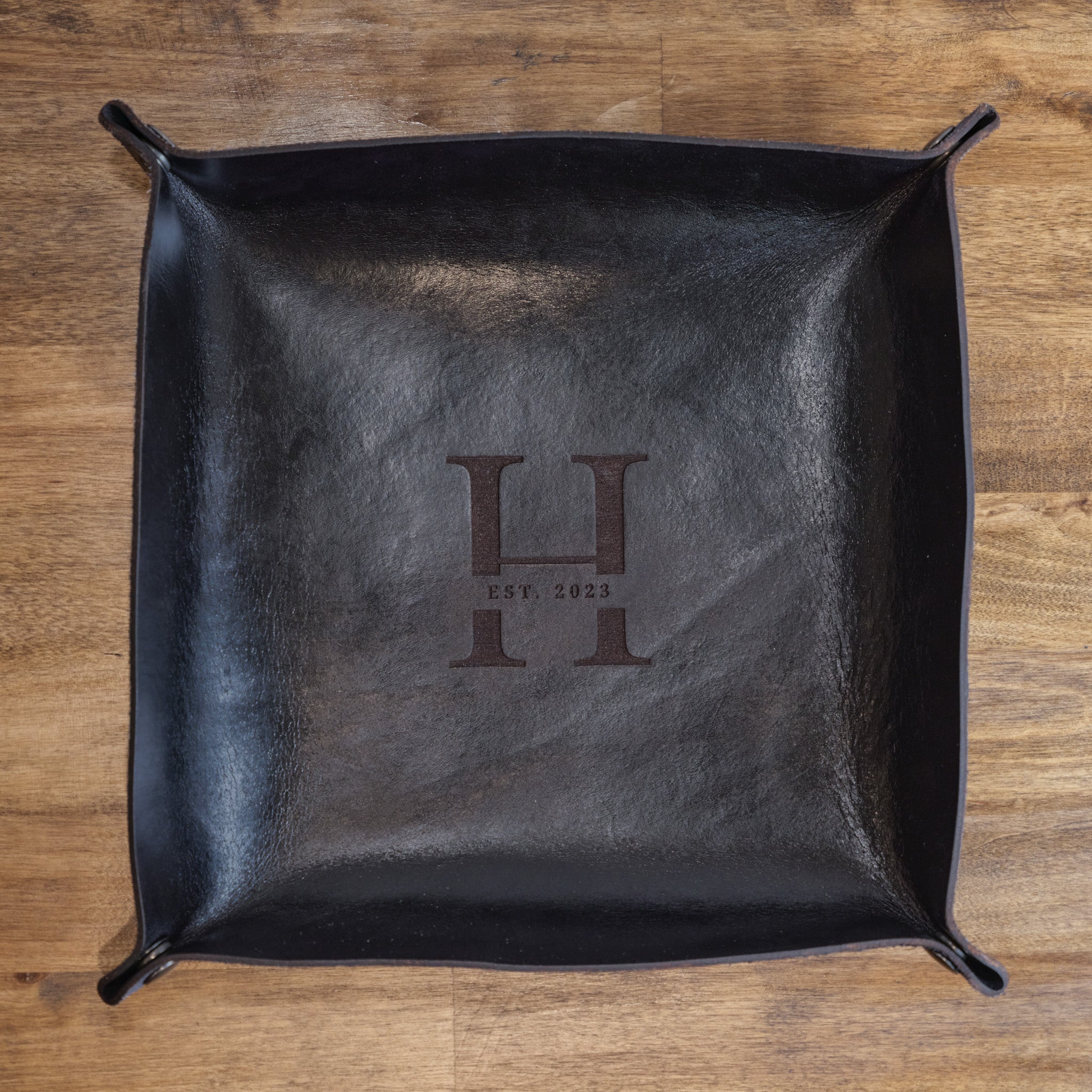 Black Leather Catchall Valet Tray for Groomsmen Gift