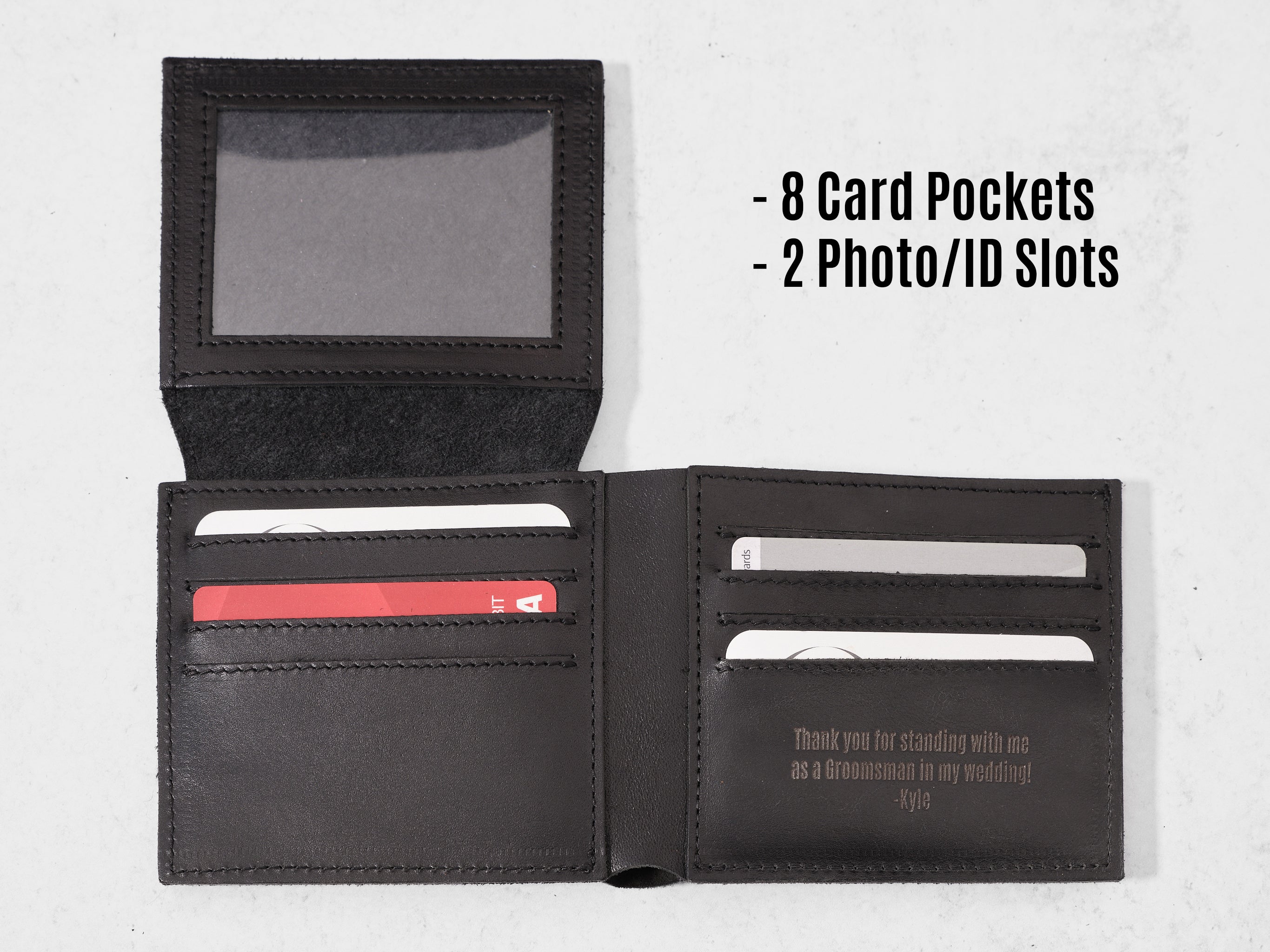 Black Leather Wallet with Photo ID Slot