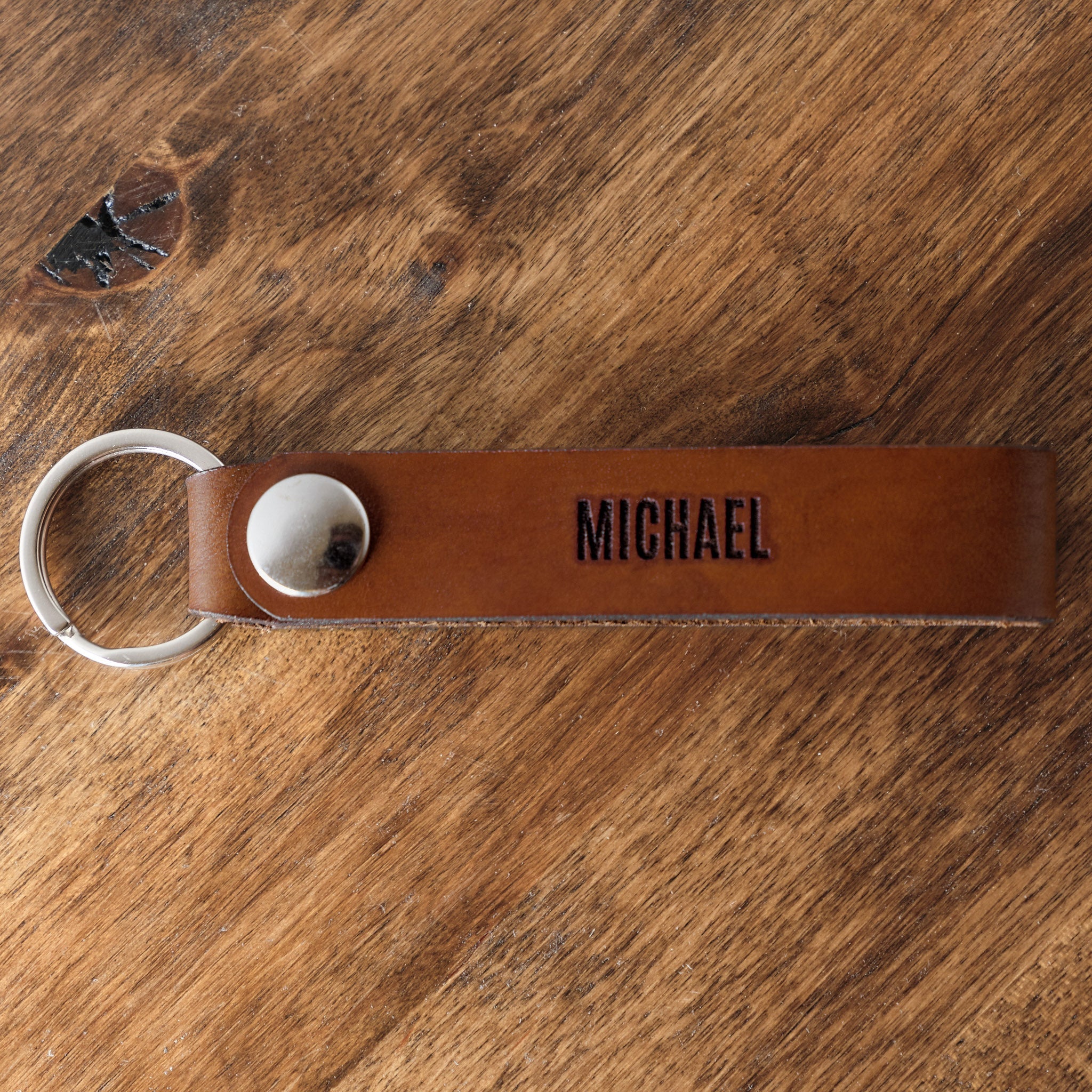 Brown Leather Keychains with Custom Personalized Engraving for Groomsmen Gift Front