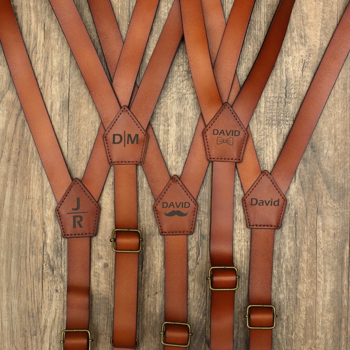 Personalized Wedding Party Leather Suspenders