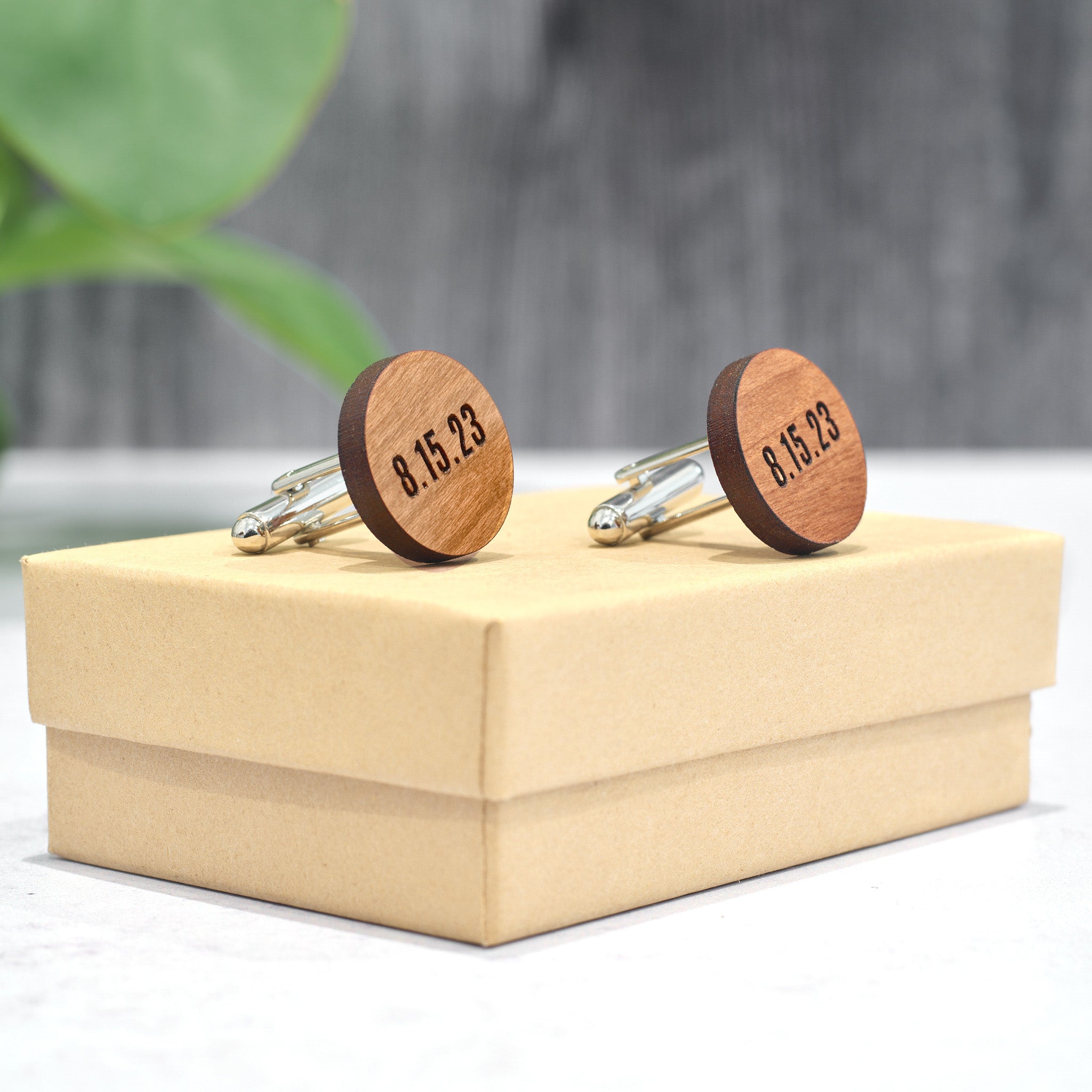 Personalized Cufflinks | Cherry Wood