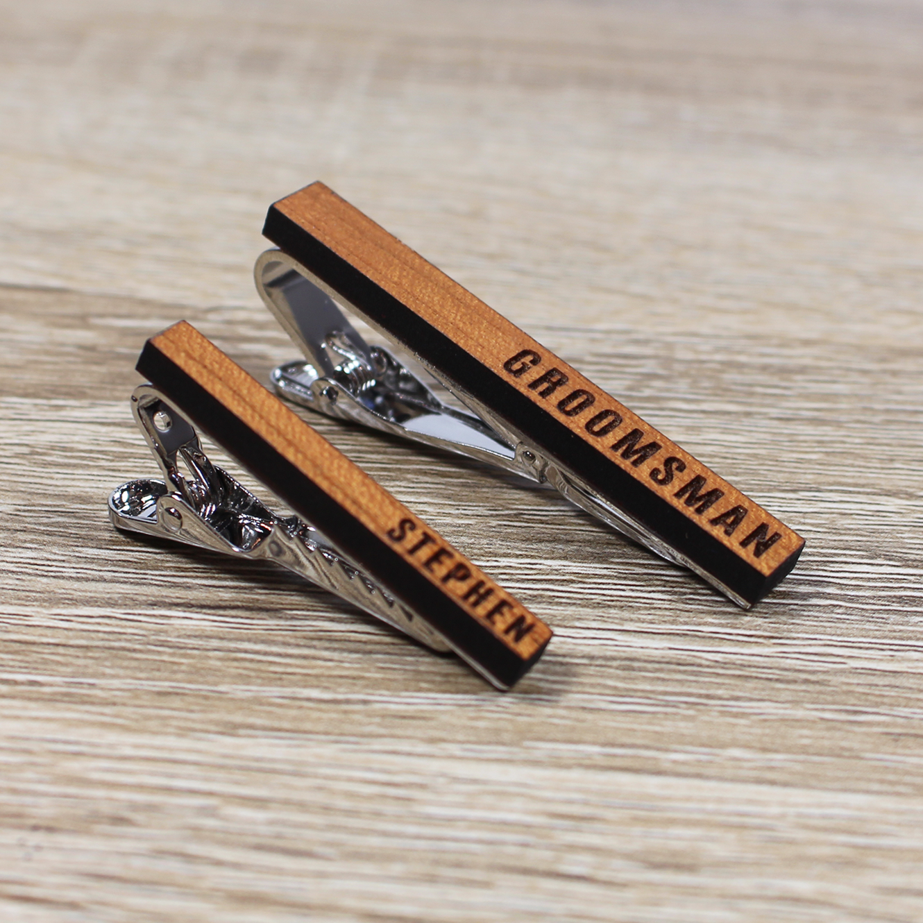 Personalized Tie Clip | Cherry Wood