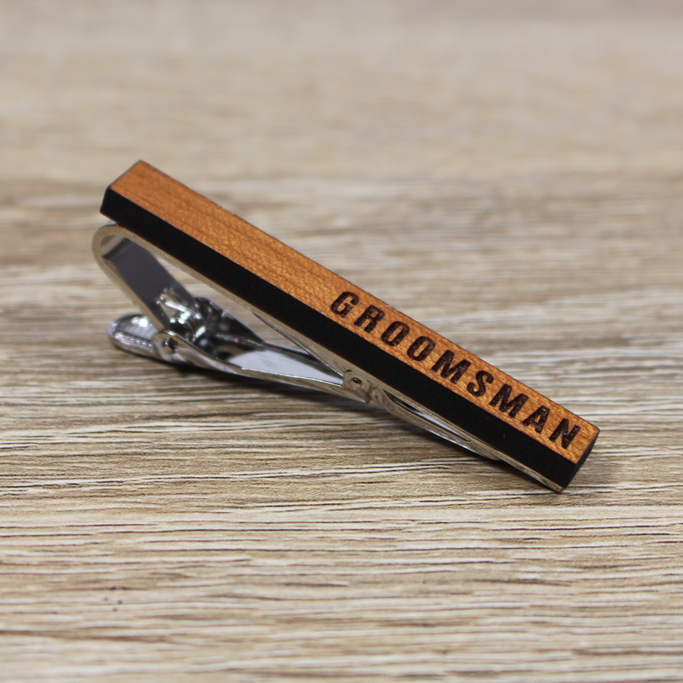 Personalized Tie Clip | Cherry Wood