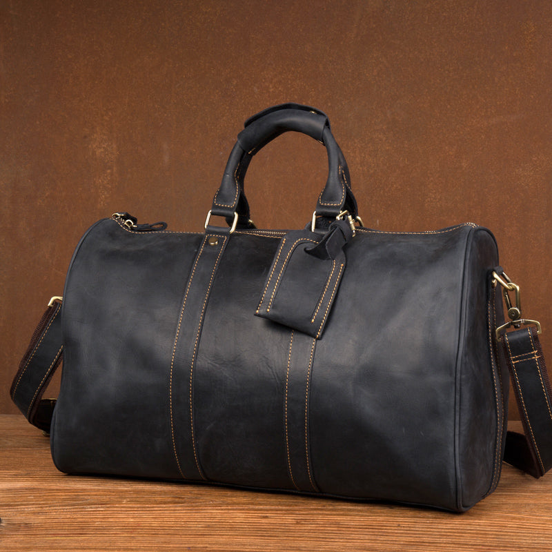 Crazy Horse Leather Travel Bag Men Duffel Bag Retro Overnight Bag Weekender Bag MSG1144 - ROCKCOWLEATHERSTUDIO