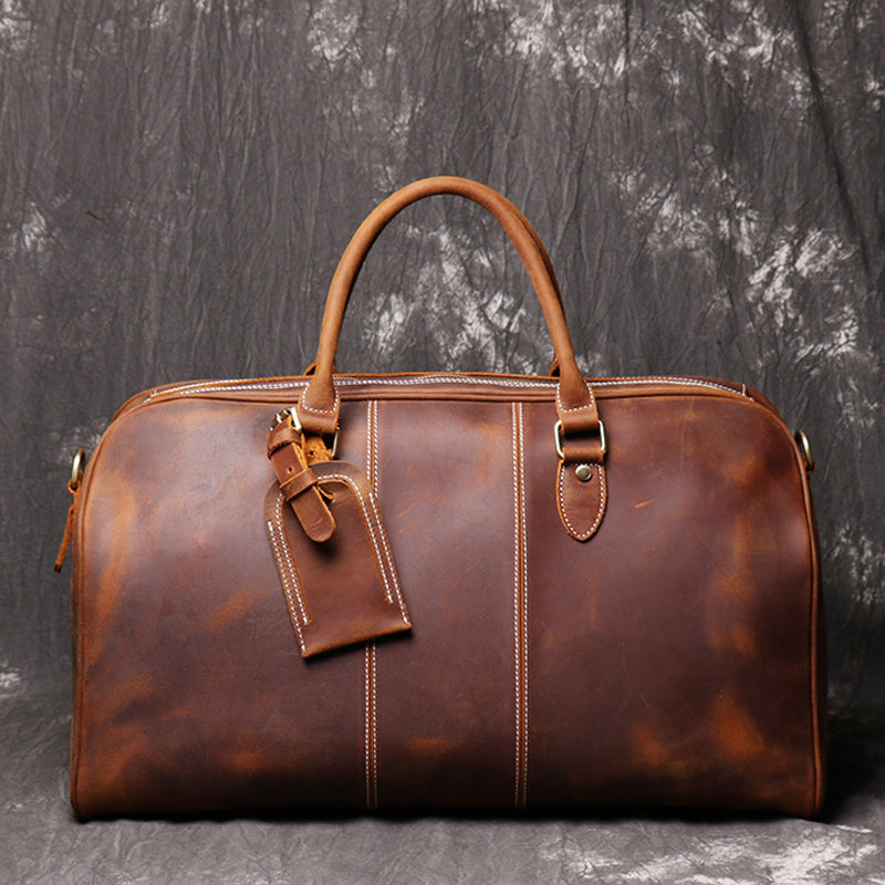 Full Grain Leather Duffle Bag Retro Leather Weekender Bag Handmade Large Carry On Bag For Mens