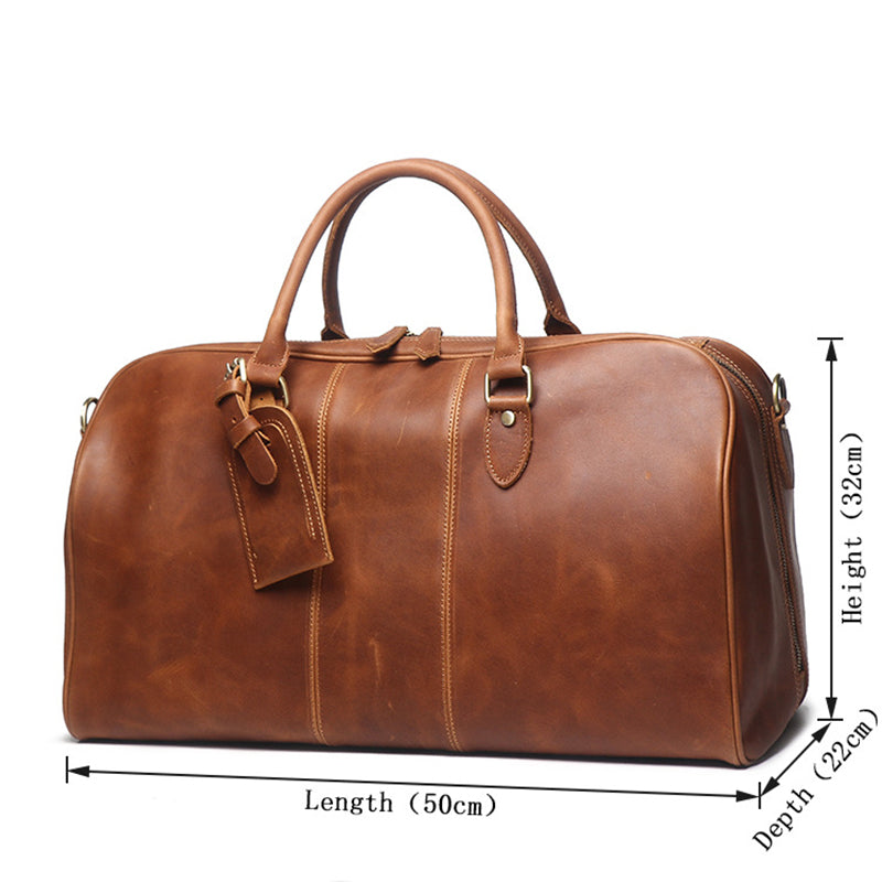 Full Grain Leather Duffle Bag Retro Leather Weekender Bag Handmade Large Carry On Bag For Mens