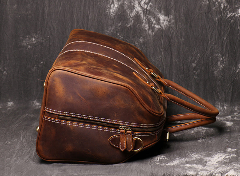 Full Grain Leather Duffle Bag Retro Leather Weekender Bag Handmade Large Carry On Bag For Mens