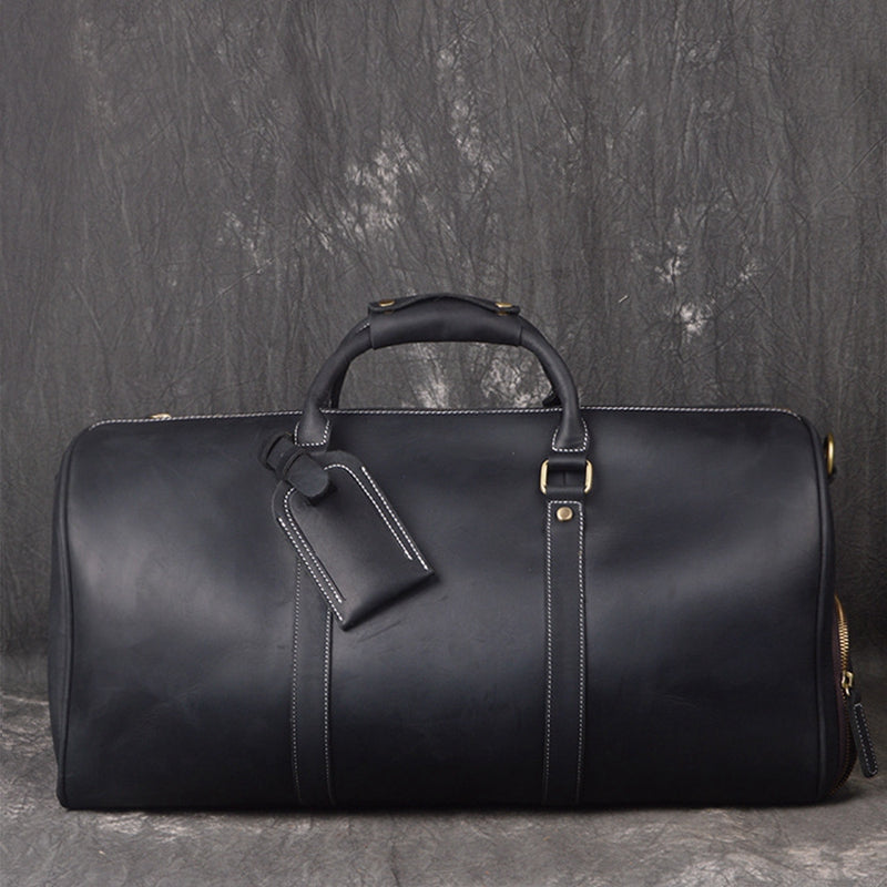 Vintage Full Grain Leather Travel Bag, Large Duffle Bag, Overnight Bags S12026 - ROCKCOWLEATHERSTUDIO