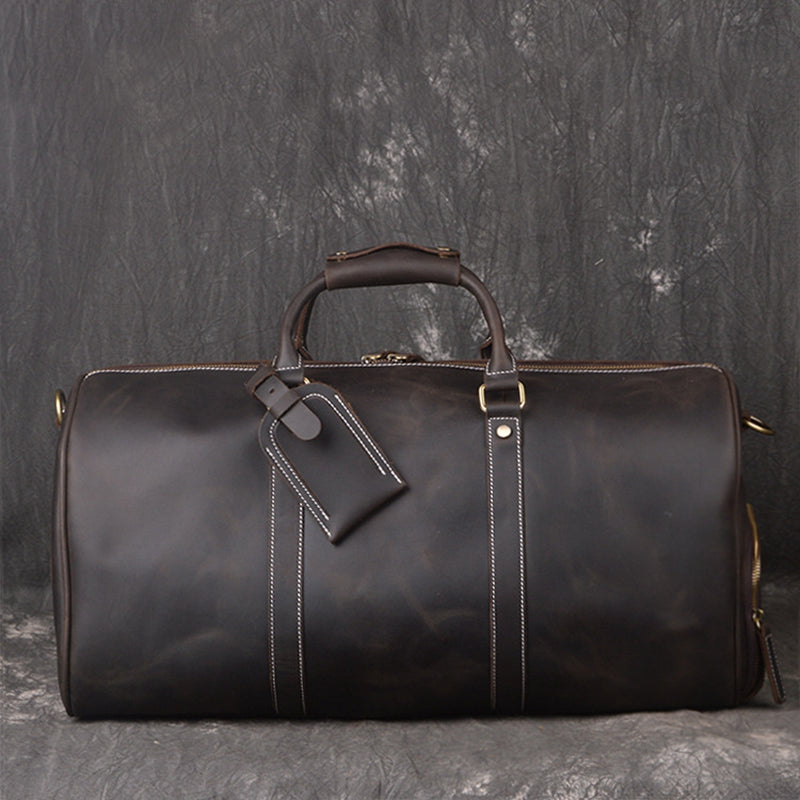 Vintage Full Grain Leather Travel Bag, Large Duffle Bag, Overnight Bags S12026 - ROCKCOWLEATHERSTUDIO