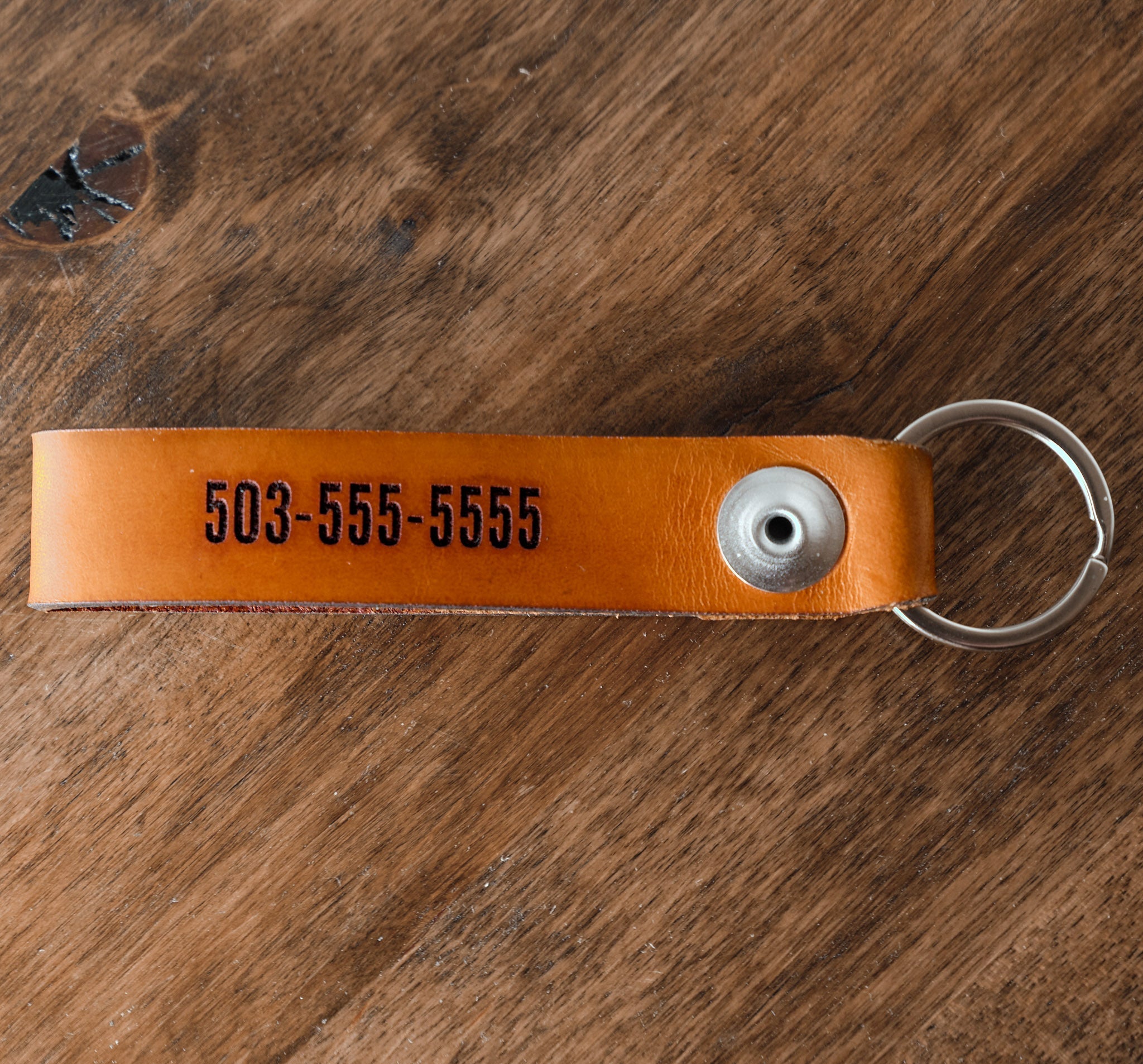 Tan Leather Keychain With Custom Personalized Engraving for Groom or Groomsmen Gift Back