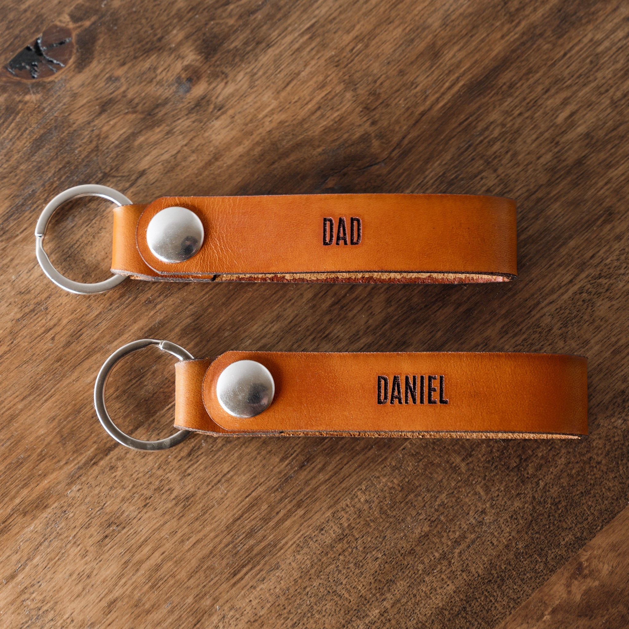 Tan Leather Keychain With Custom Personalized Engraving for Groom or Groomsmen Gift