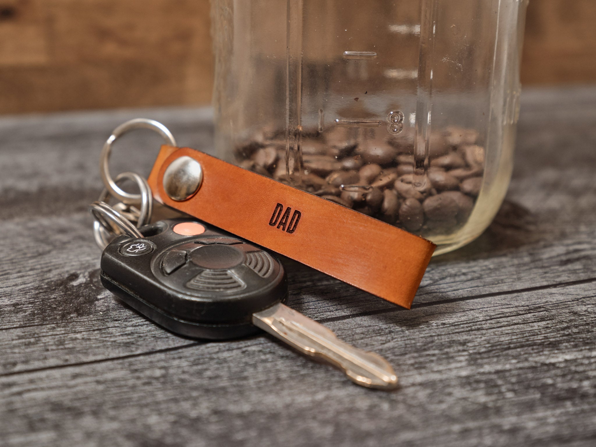 Tan Leather Keychain With Custom Personalized Engraving for Groom or Groomsmen Gift With Keys