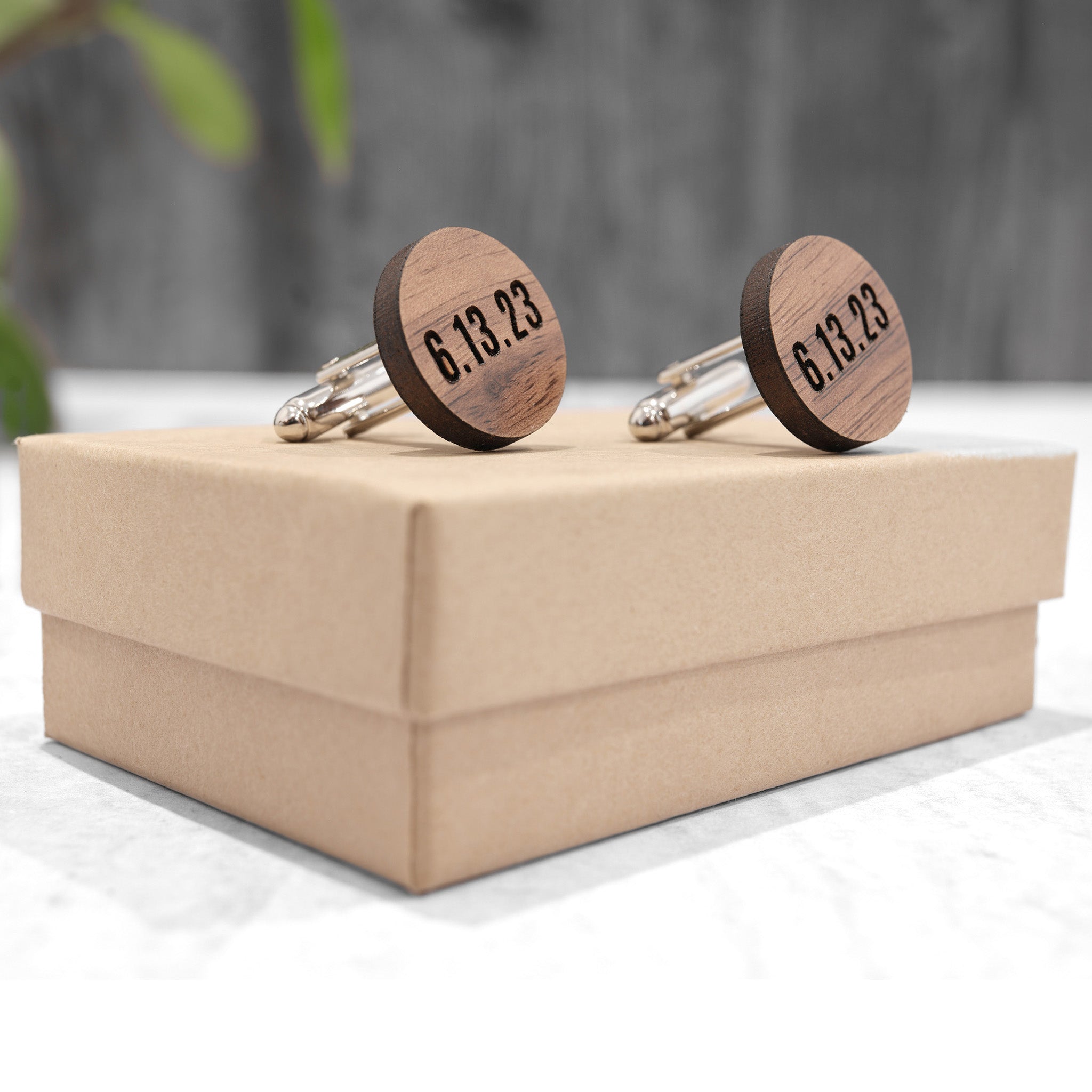 Walnut Wood Engraved Cufflinks