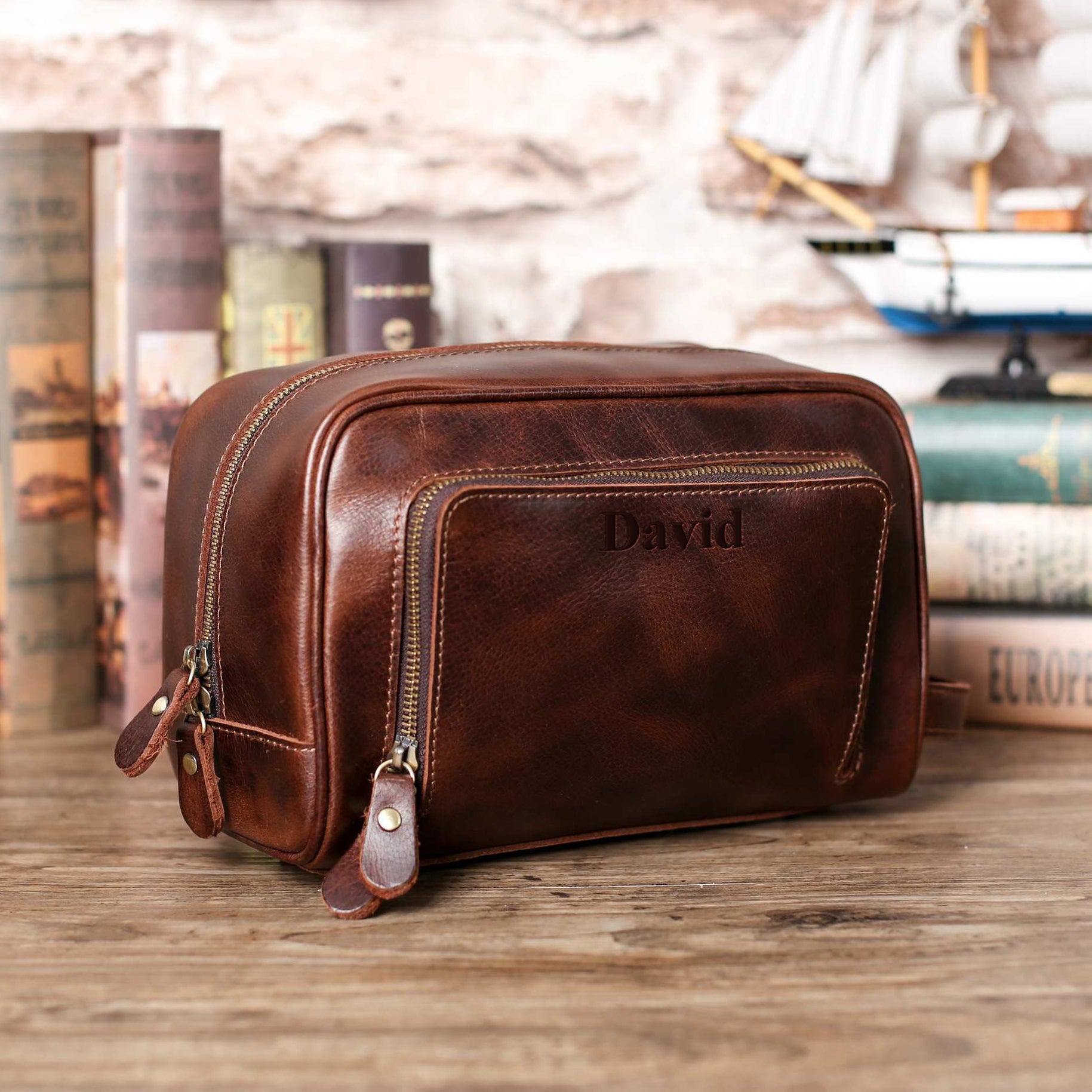 Personalized Leather Toiletry Bag