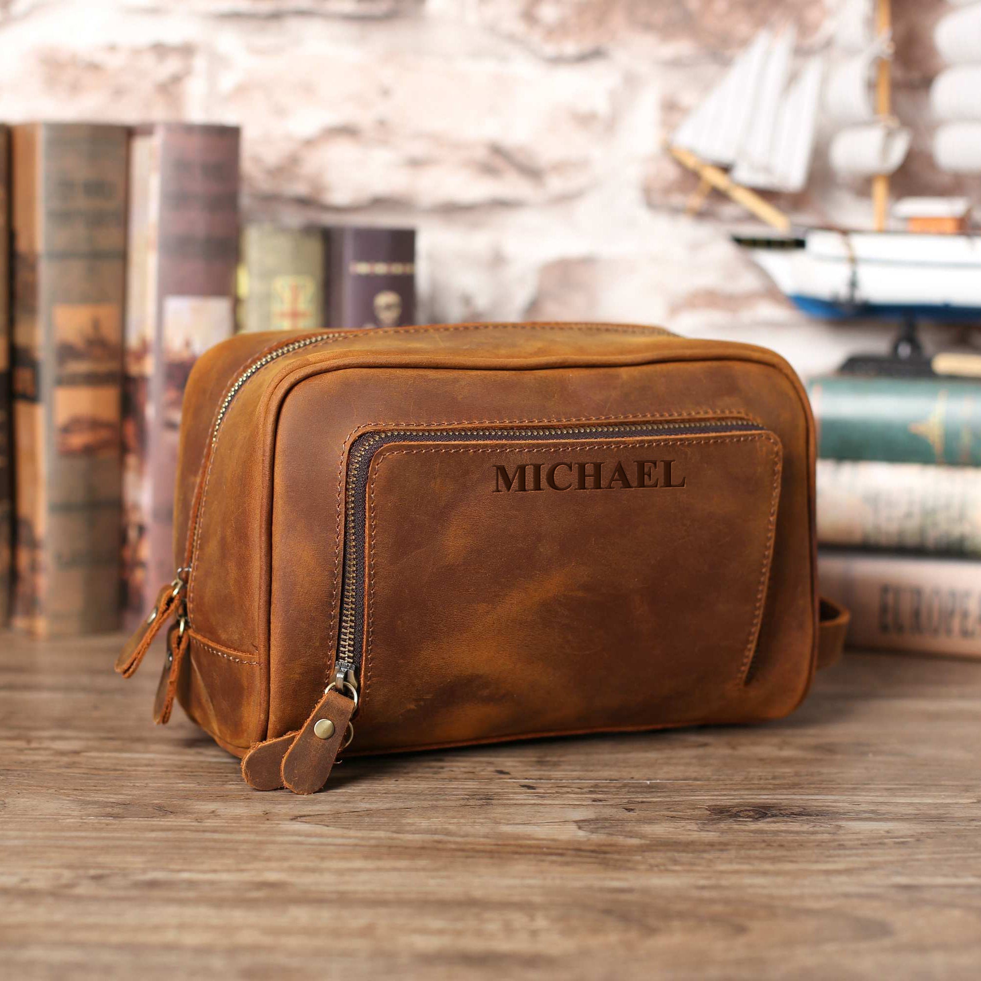 Personalized Leather Toiletry Bag