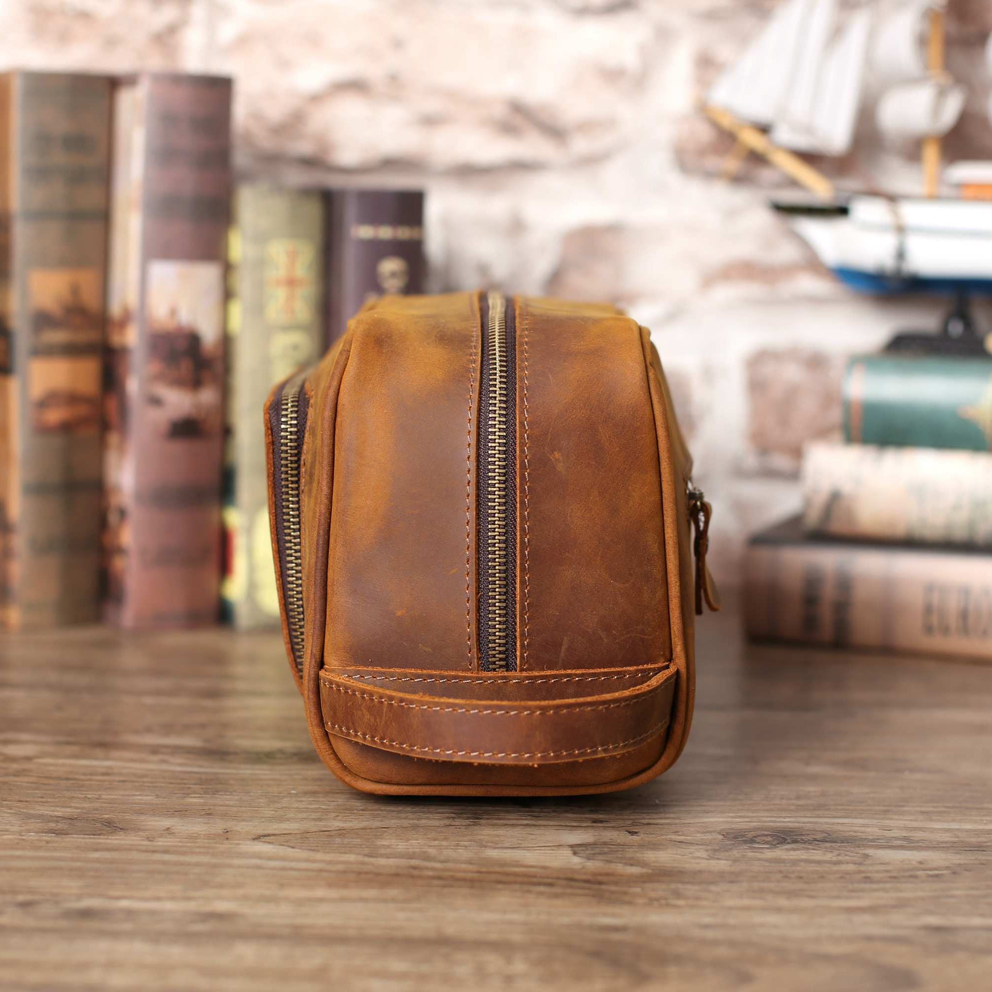 Personalized Leather Toiletry Bag