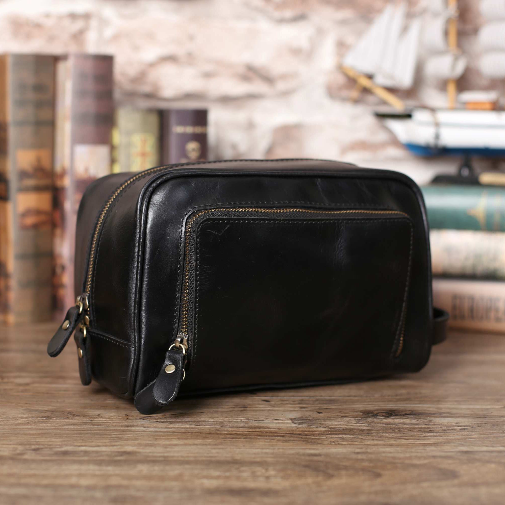 Personalized Leather Toiletry Bag