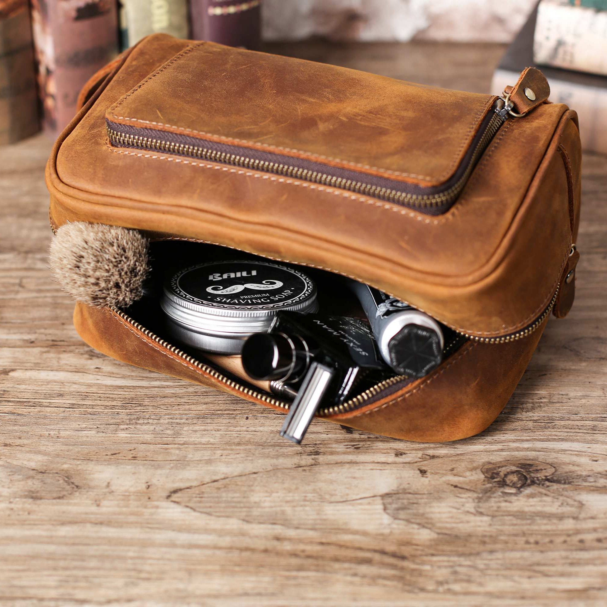 Personalized Leather Toiletry Bag