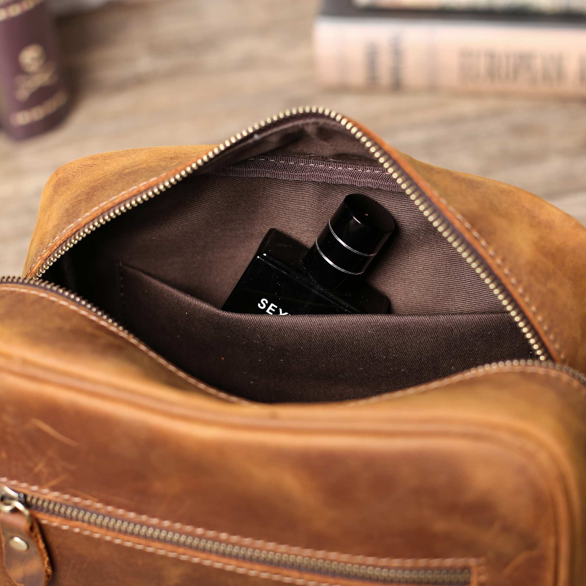 Personalized Leather Toiletry Bag