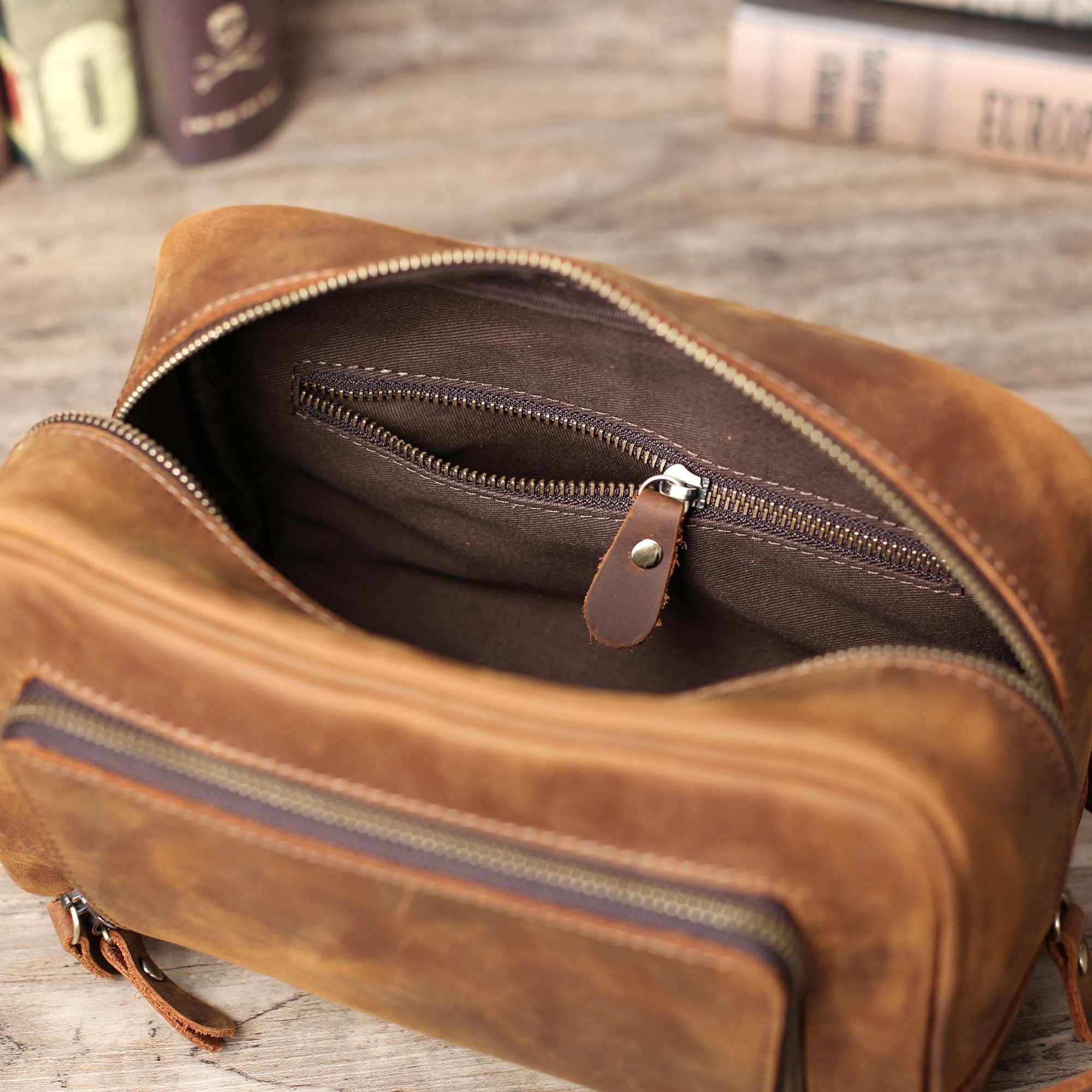 Personalized Leather Toiletry Bag