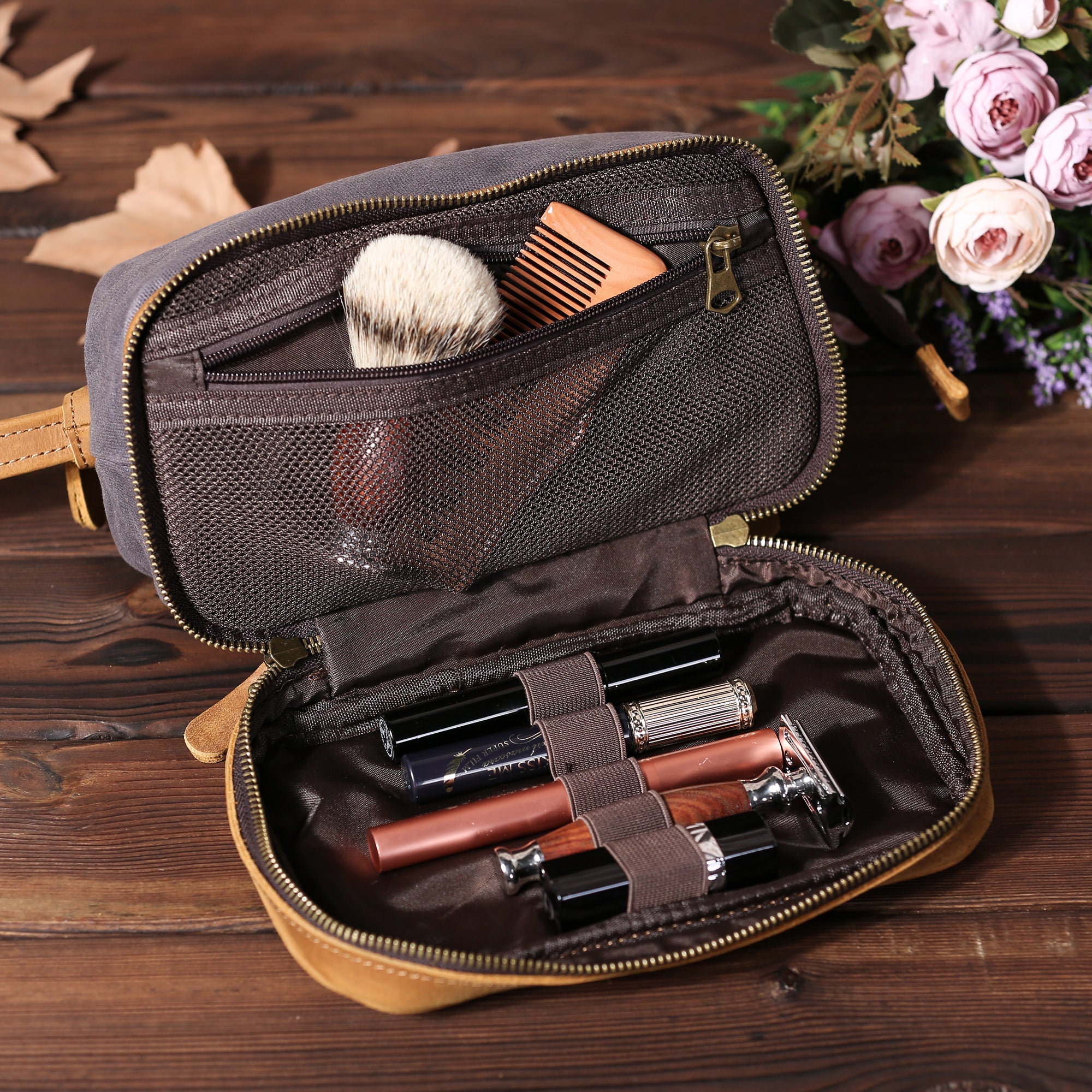 Personalized Waxed Canvas Dopp Kit Mens Toiletry Bag