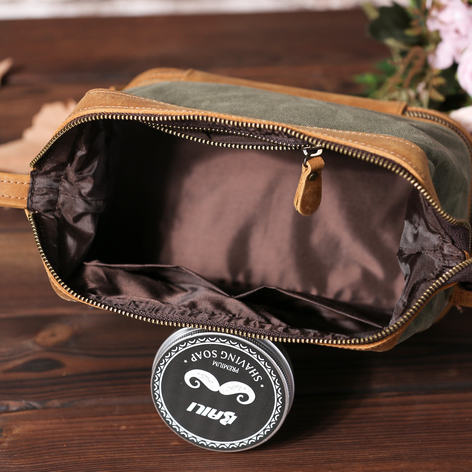 Personalized Waxed Canvas Dopp Kit Mens Toiletry Bag