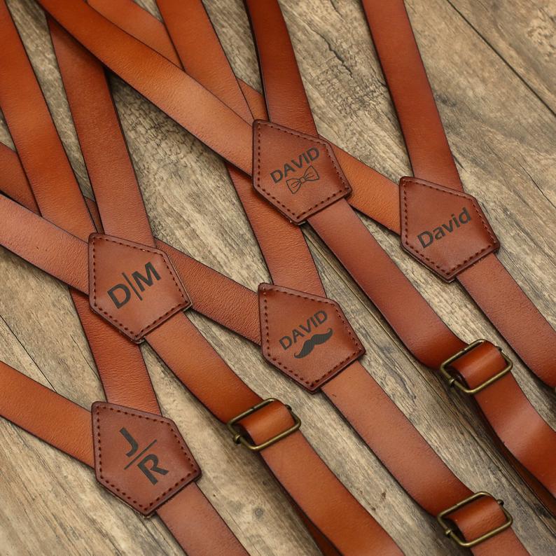 Personalized Wedding Men's Leather Suspenders