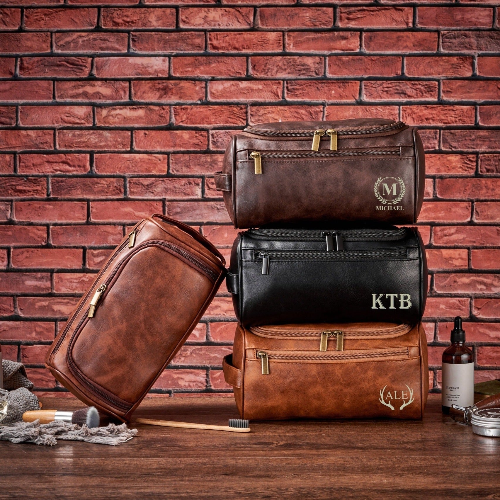 Personalized Men's Leather Toiletry Bag, Groomsmen Gifts