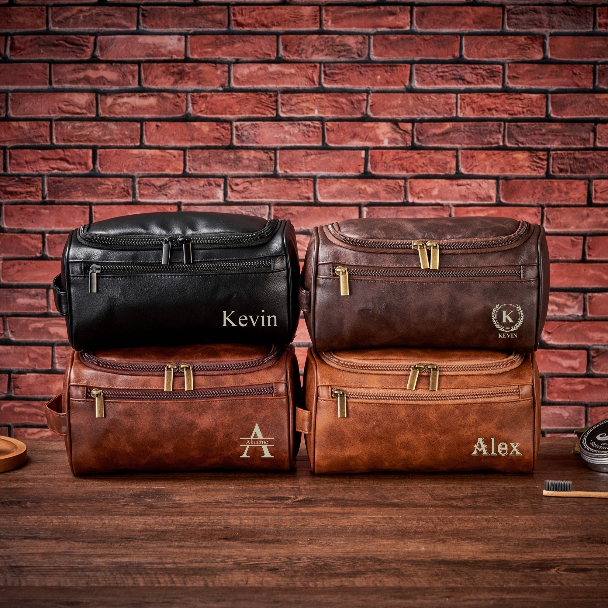 Personalized Men's Leather Toiletry Bag, Groomsmen Gifts